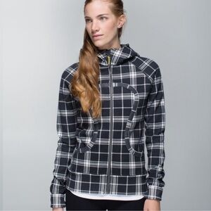 Lululemon Navy White Varsity Plaid Check Scuba II Hoodie Jacket Size 2 HTF
